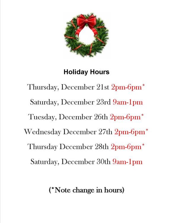 dec 2017 holiday hours